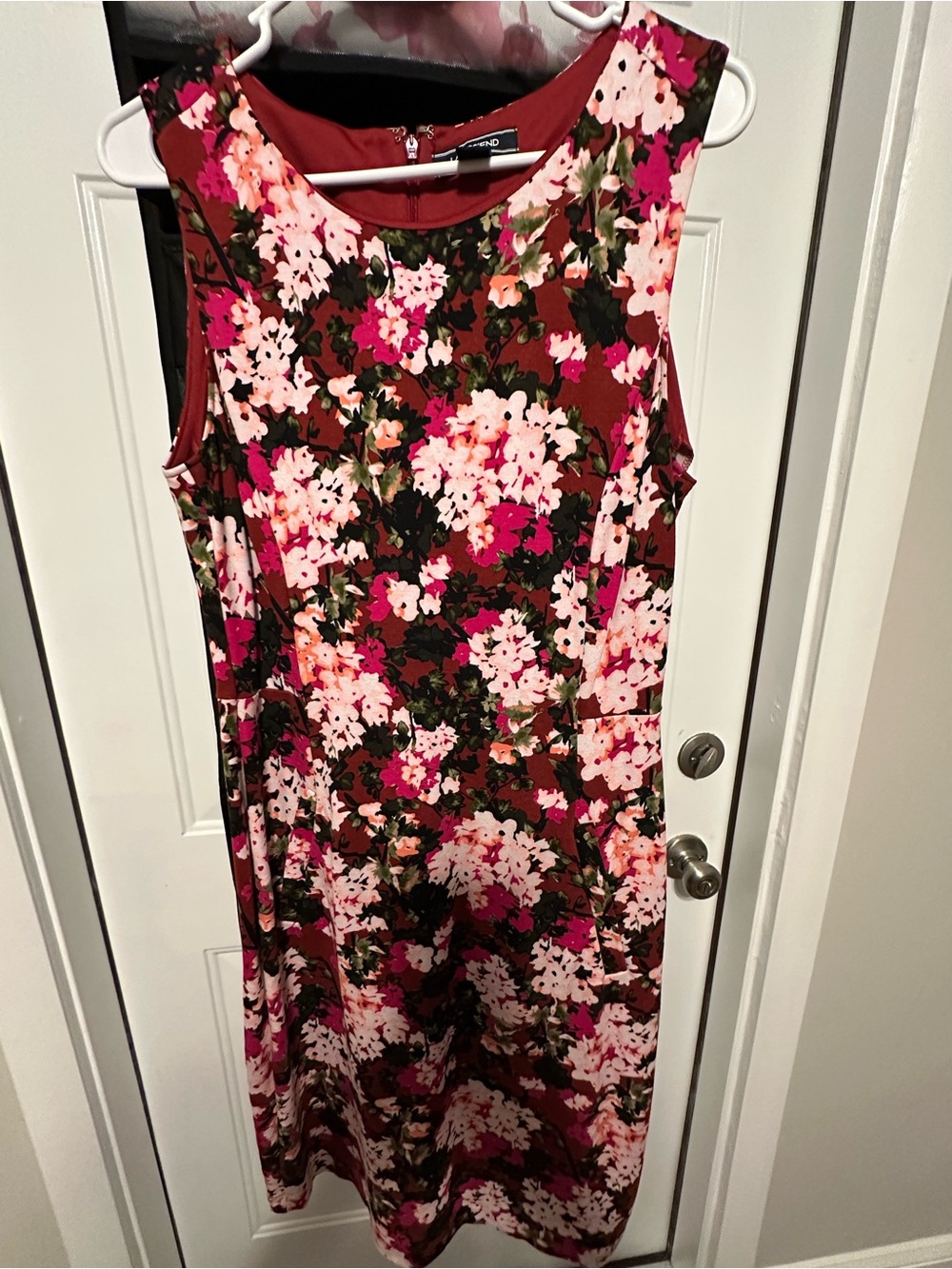 Lands' End Sleeveless Midi Dress in Burgundy with Pink Floral